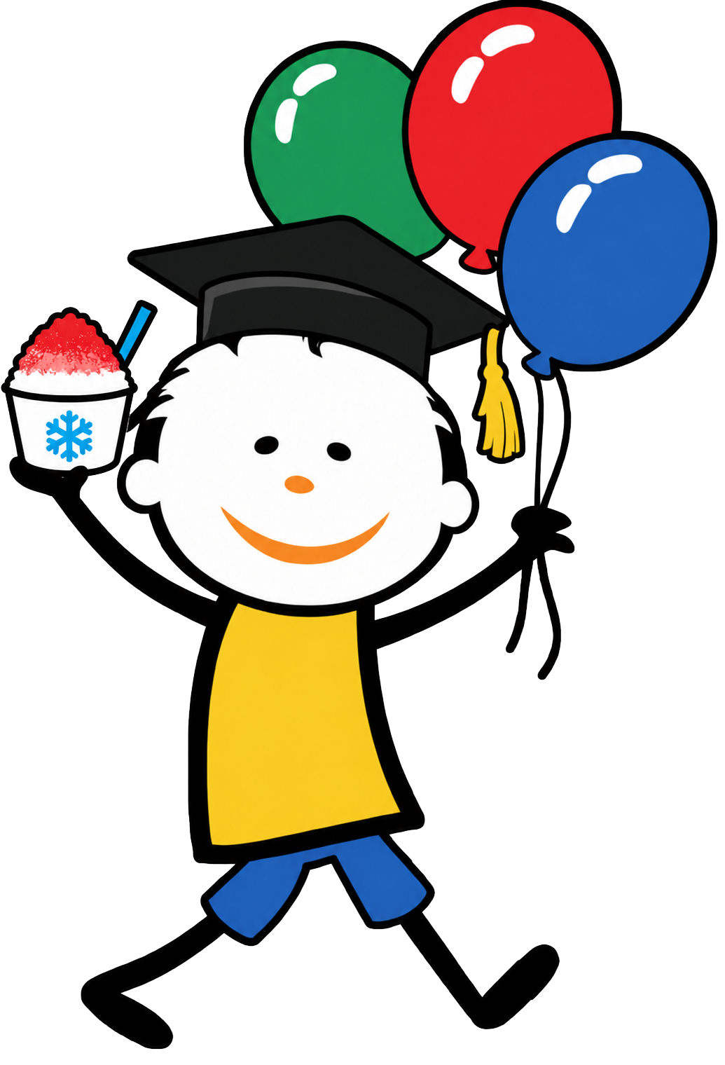 Graduate character with balloons